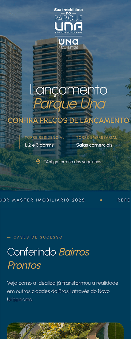 Landing Page Parque Una Mobile View